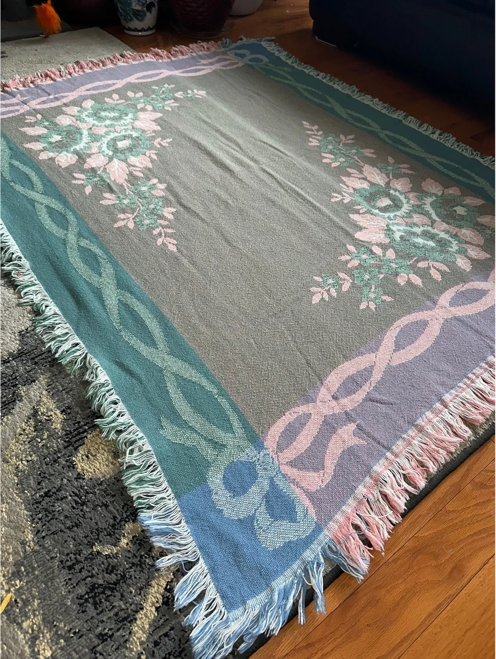 VTG Crown Crafts Fieldcrest Woven Grandmacore Throw Blanket 51 x 65